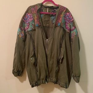 Free People Bright Embroidered Zip Sweatshirt